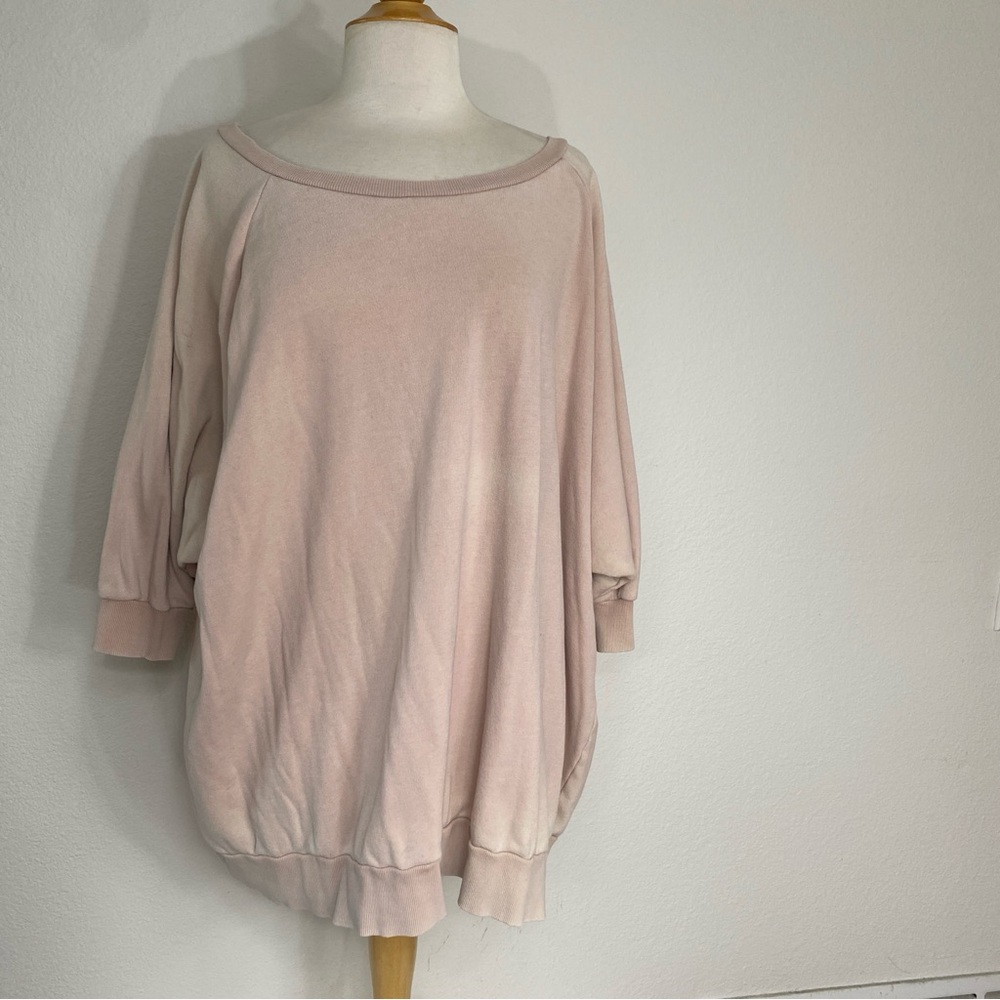 Free People Womens Blush Pink Boat Neck Batwing Oversize Tunic Sweatshirt Size L